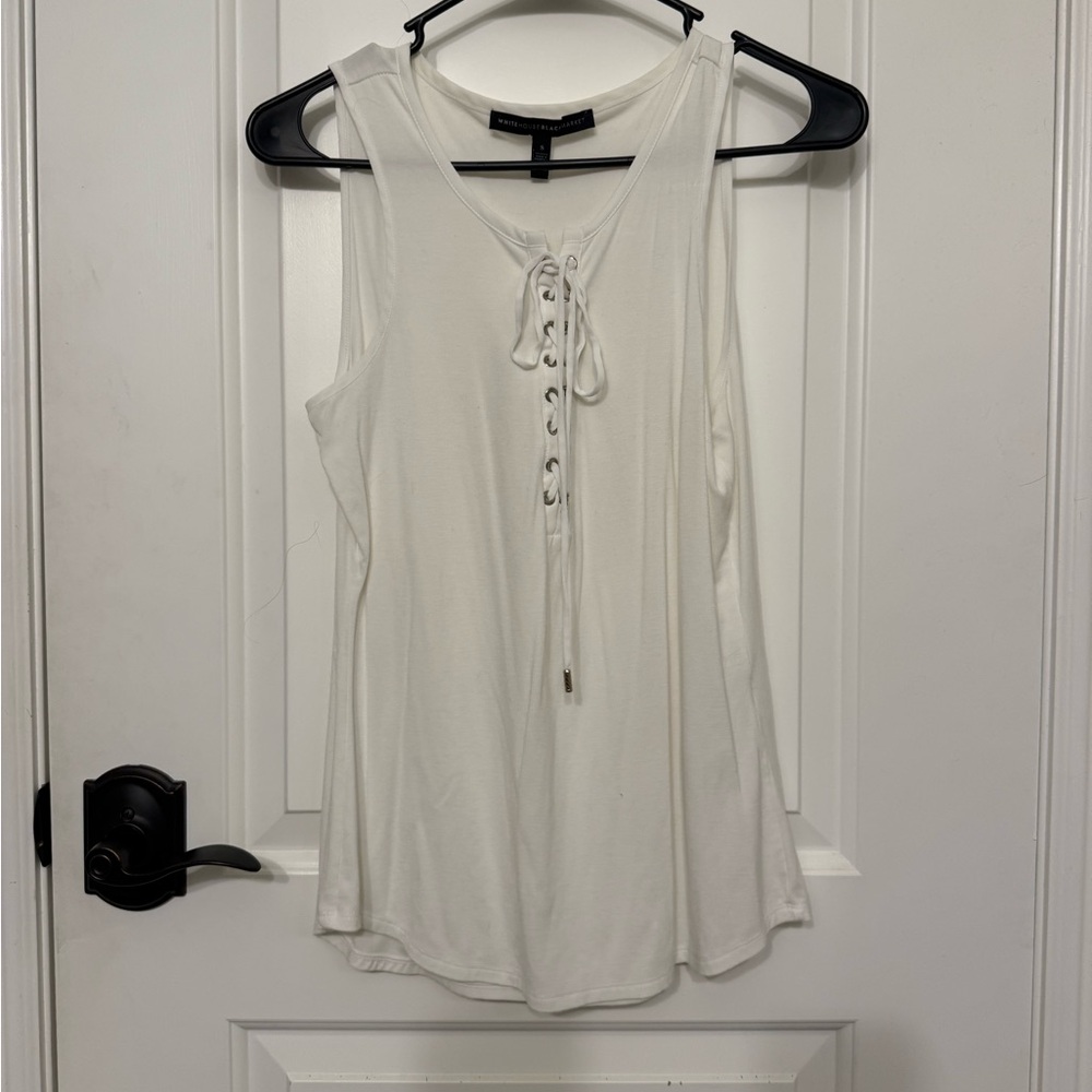 White House Black Market White Lace-Up Tank Top